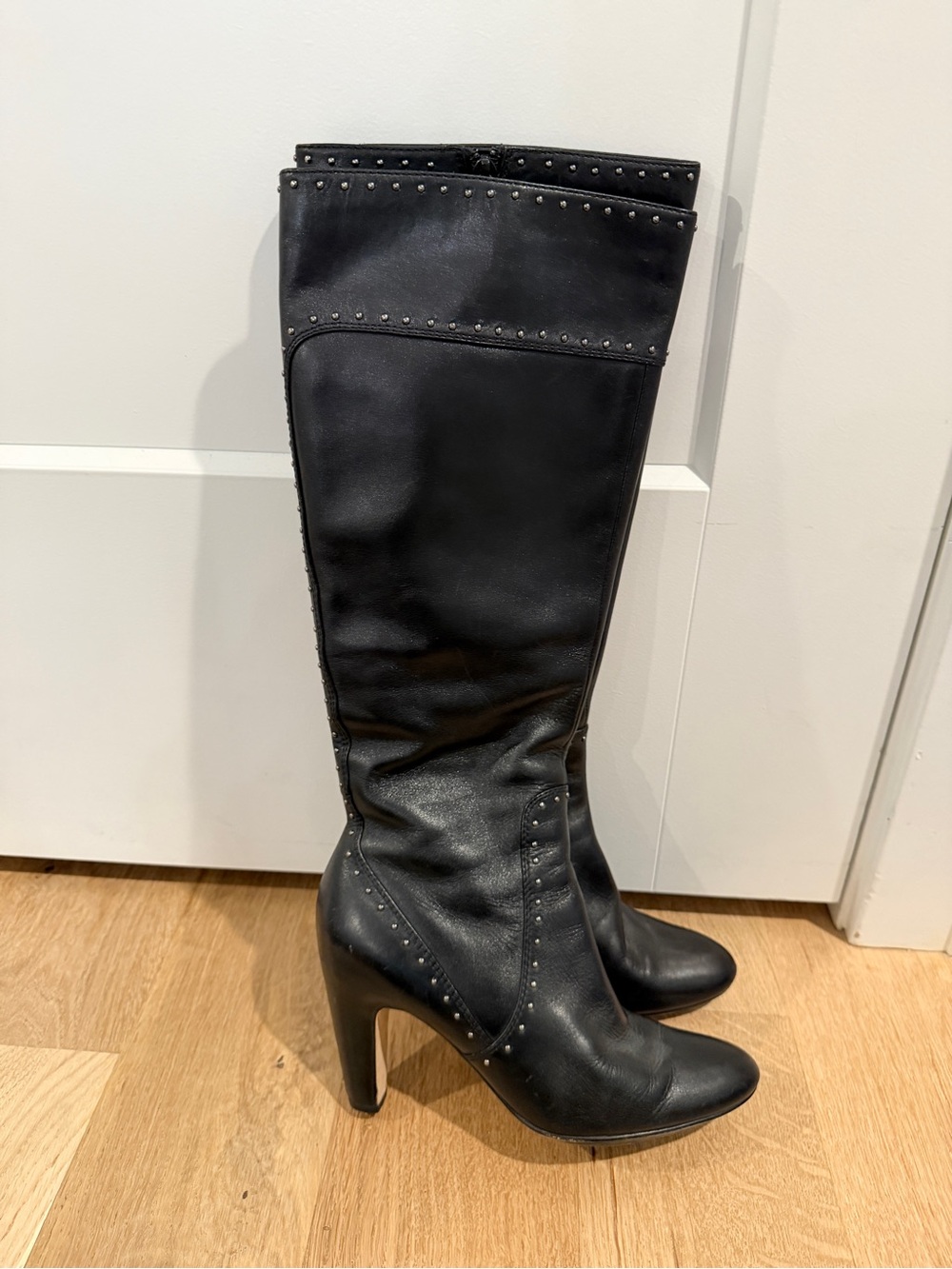 Cole Haan Black Stud-Accent High Heel Knee Boots